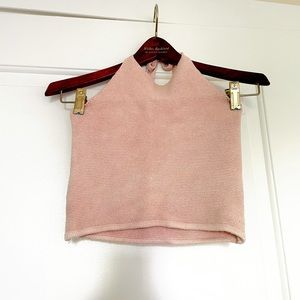 Brandy Melville blush pink knit cropped halter tie top